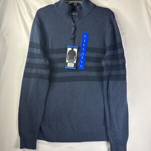 Tahari Men's Mock Neck 1/4 Zip Pullover Sweater Large Navy Blue NWT Modern Knit